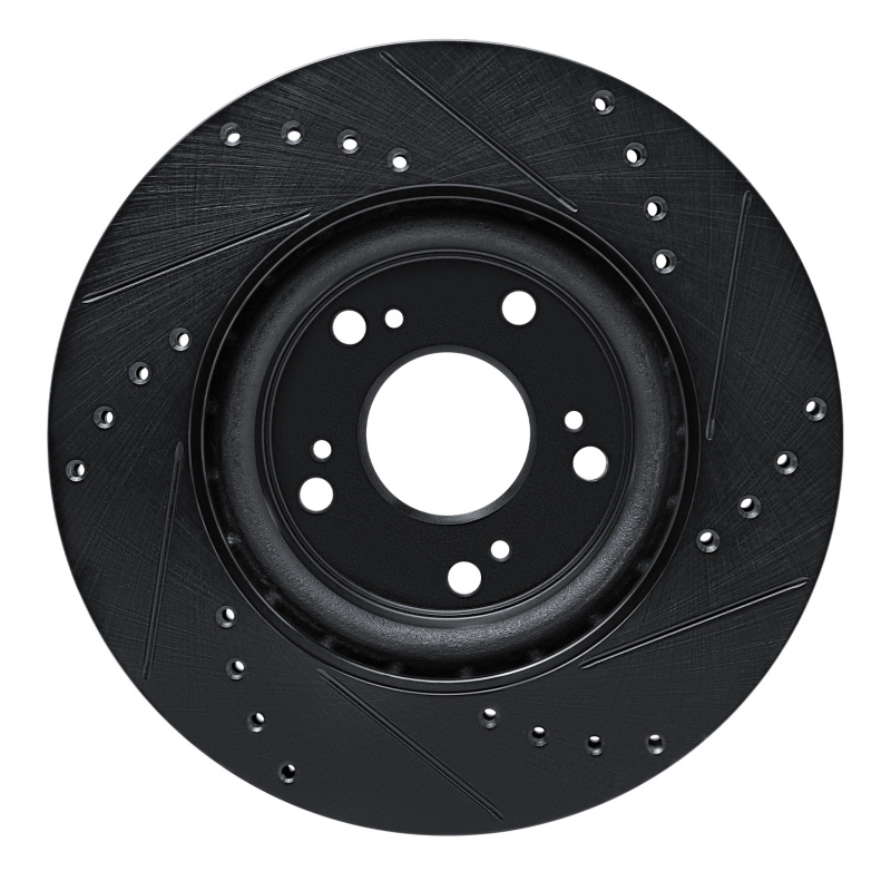 Honda CR-V Brake Rotor (1) - Front Left - R1 Concepts - Drilled & Slotted - Black - `12-`16